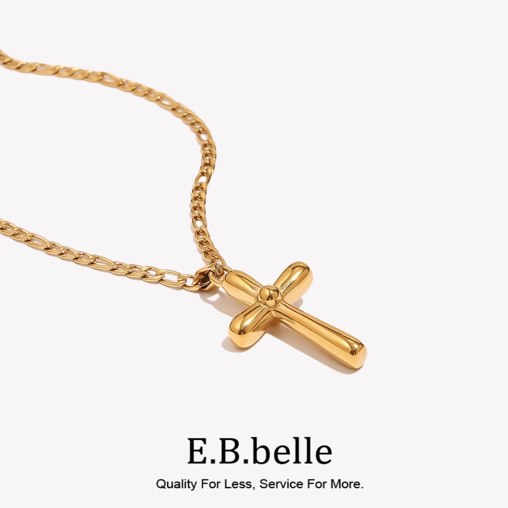 Birth Flower Necklace - E.B.belle Figaro Chain Simple Smooth Cross