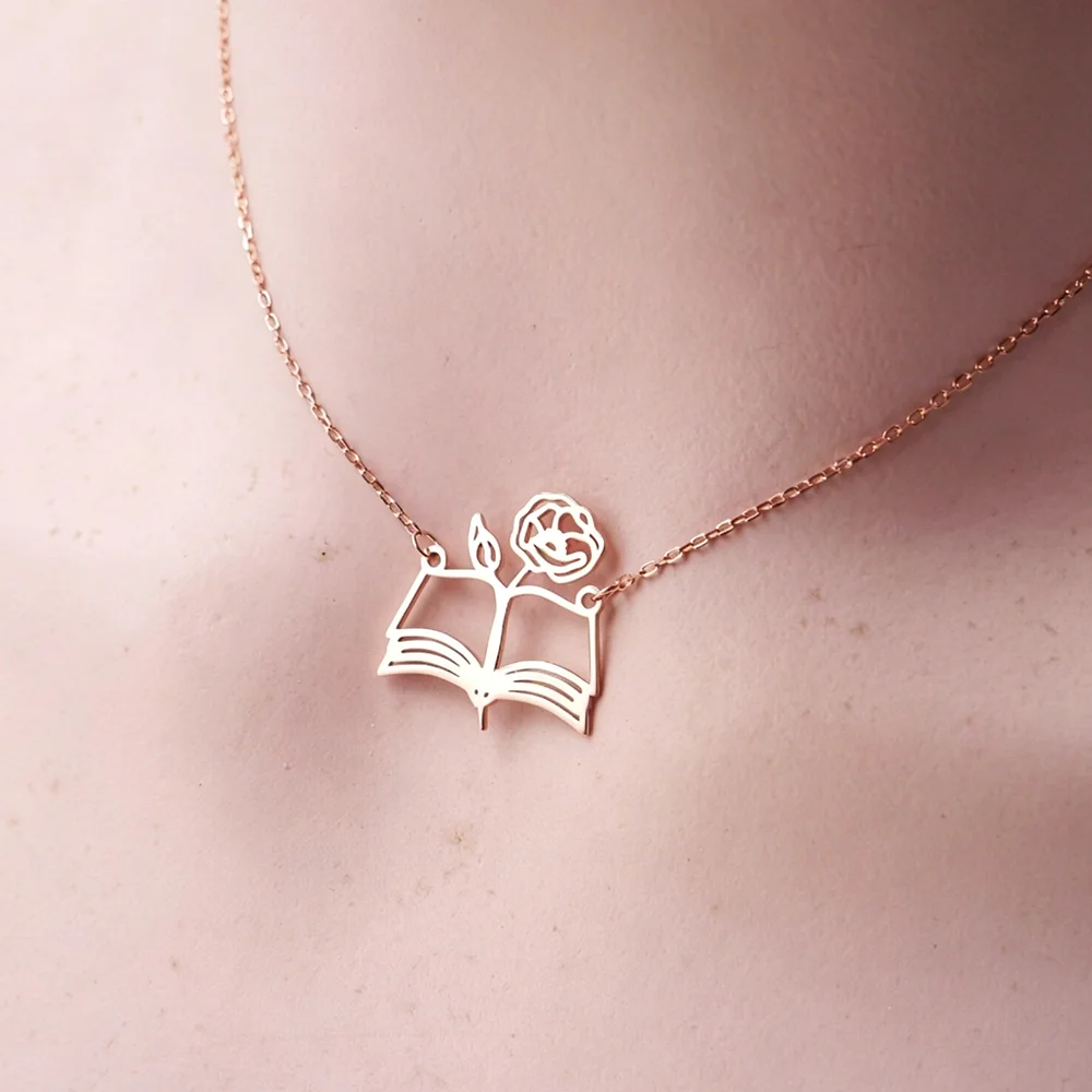 Custom Birth‑Flower Open Book  - Birth Flower Necklace ulasan dan harga