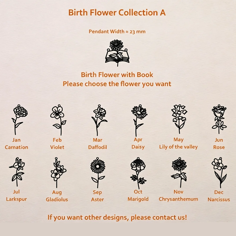 Custom Birth‑Flower Open Book  - Birth Flower Necklace ulasan dan harga
