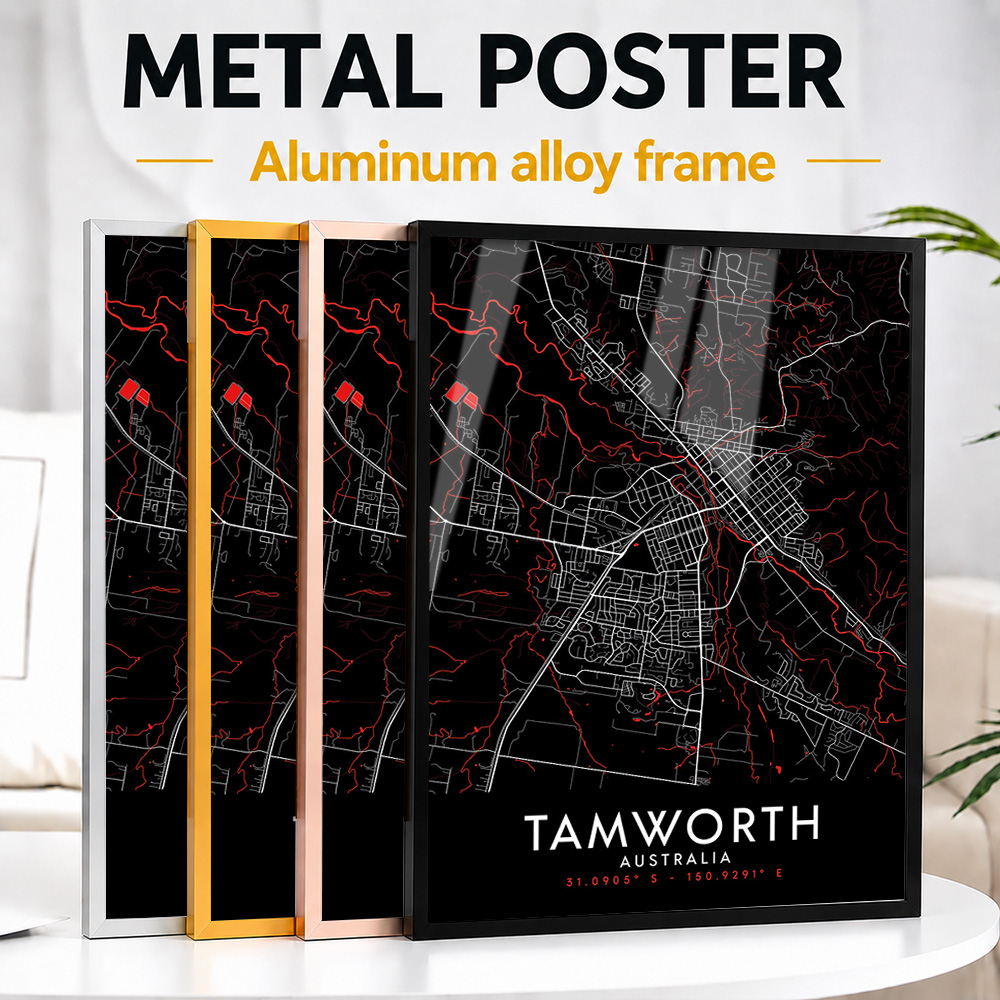 Tamworth Dark Map Framed Metal - Custom Map Poster ulasan dan harga