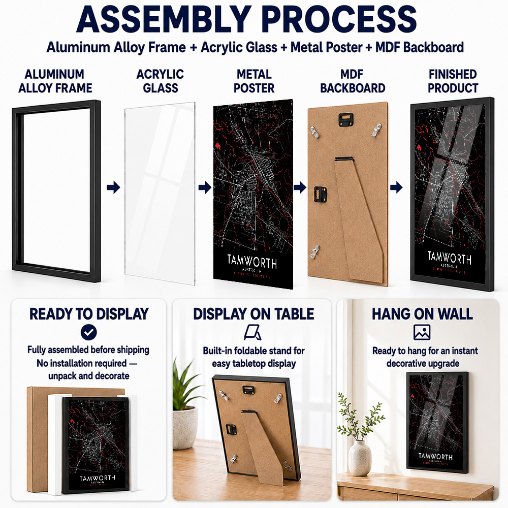 Tamworth Dark Map Framed Metal - Custom Map Poster ulasan dan harga