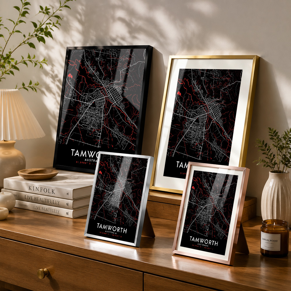 Tamworth Dark Map Framed Metal - Custom Map Poster ulasan dan harga