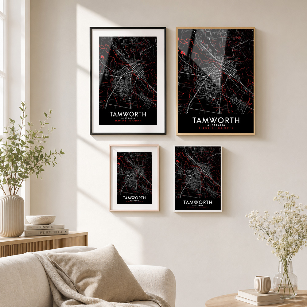 Tamworth Dark Map Framed Metal - Custom Map Poster ulasan dan harga